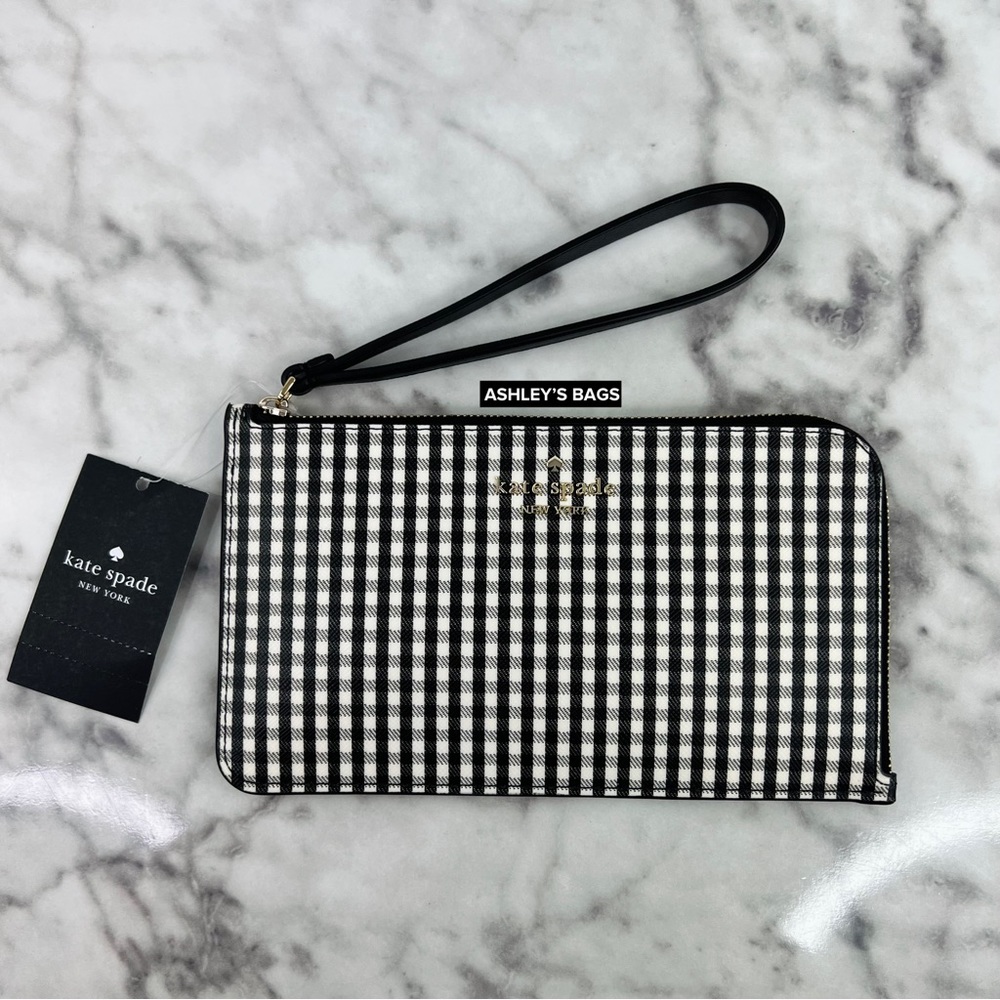 Kate Spade Lucy Jazzy Gingham Print Medium L-zip Wristlet Wallet